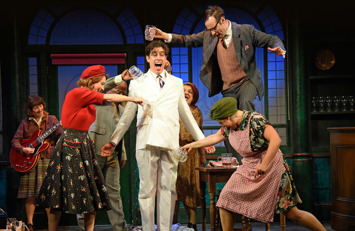 Stephen Mangan and the cast of The Man in the White Suit at Wyndham's Theatre, London. Photo: Nobby Clark