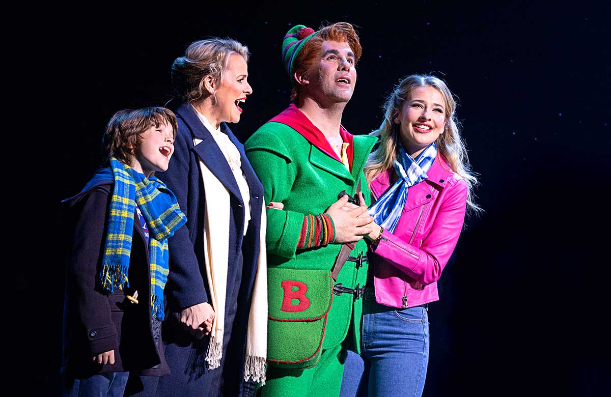  Logan Clark, Rebecca Lock, Simon Lipkin and Georgina Castle in Elf the Musical. Photo: Mark Senior