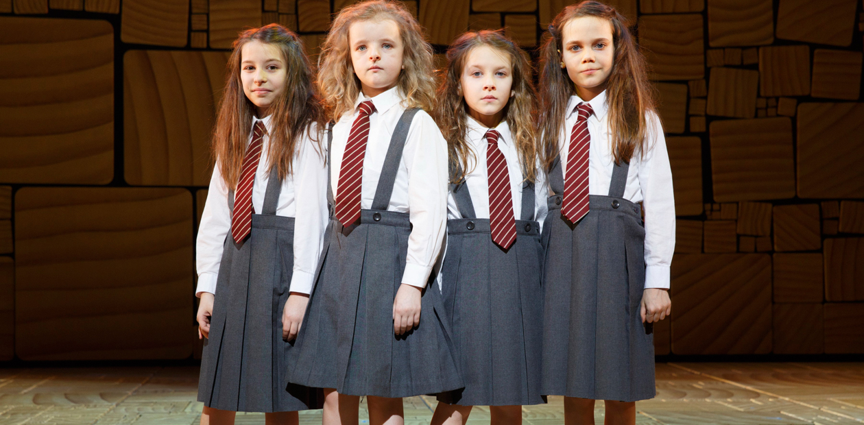 Bailey Ryon, Milly Shapiro, Sophia Gennus and Oona Lawrence, who share the title role in Matilda on Broadway. Photo: Joan Marcus
