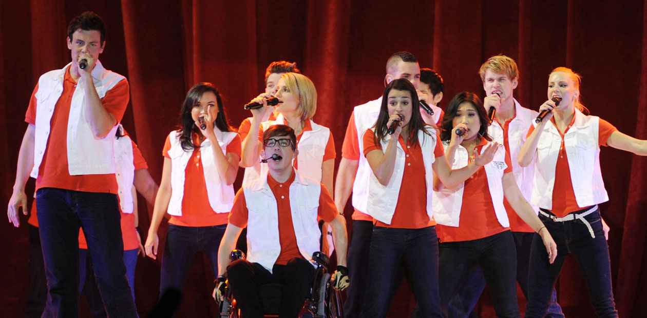 Cory Monteith and the cast of Glee. Photo: Steve Farrell