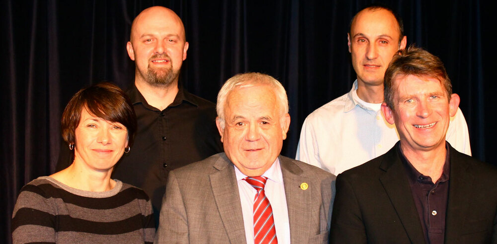 Left to right: Amanda Whittington; Phil Lowe; Harrogate Theatres chairman Jim Clark, Mark Hollander and David Bown.