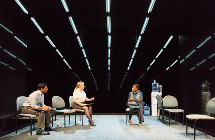 Shane Zaza, Claire Rushbrook and Marianne Jean-Baptiste in Hang at the Royal Court Theatre, London. Photo: Stephen Cumminskey