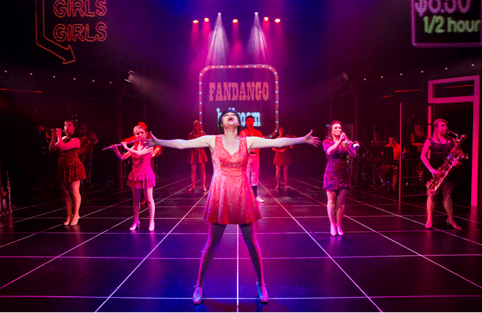 Katie Birtill and cast in Sweet Charity at the New Wolsey Theatre, Ipswich. Photo: Mike Kwasniak.