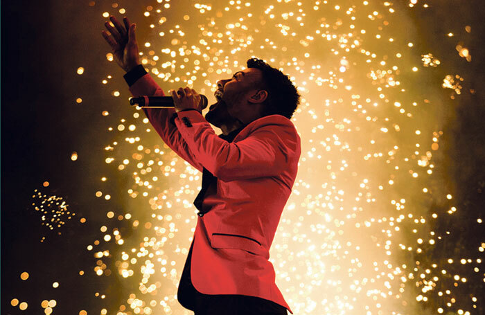 Le Maitre’s pyrotechnic effects have been used in X Factor Tour concerts, such as this featuring Marcus Collins. Photo: Le Maitre