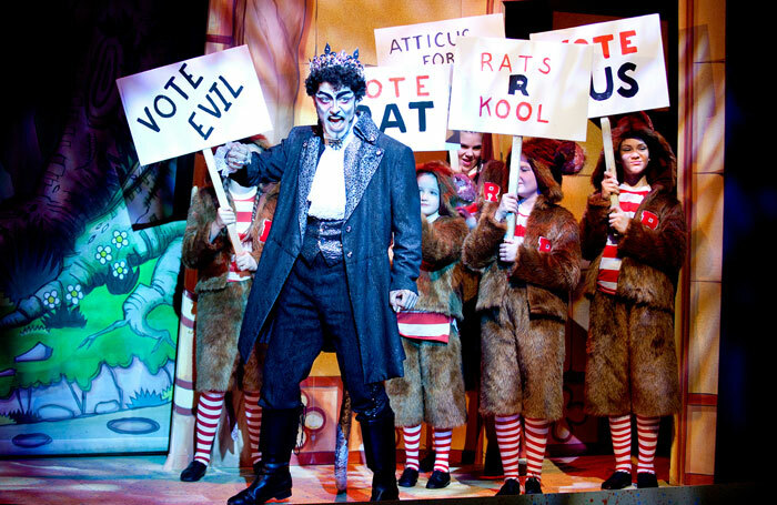 Oliver Broad as Atticus Ratticus in Phil Willmott's production of Dick Whittington at the Corn Exchange in Newbury. Photo: Sheila Burnett