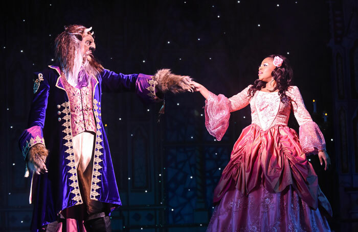 Charlie Bowyer and Jessica Niles in Beauty and the Beast at the Belgrade Theatre, Coventry. Photo: Robert Day
