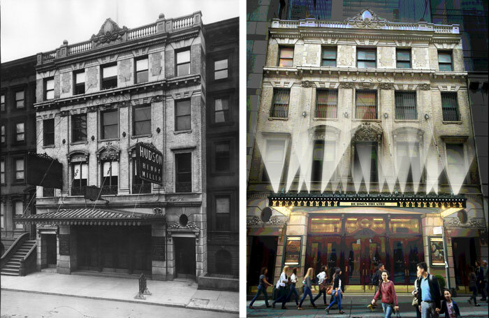 The Hudson Theatre in 1904 (left) and an artist's impression of the reopened venue. Photos: Getty/M+J Architects