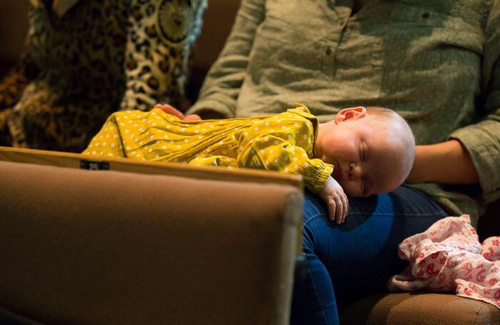 Parents with babies  attended a performance at the Royal Court, London. Photo: Abby Warren