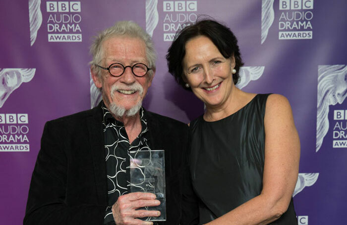 John Hurt with Fiona Shaw, who presented him with the outstanding contribution award at the BBC Audio Drama Awards. Photo: BBC/Guy Levy