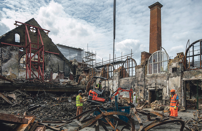 The salvage operation on the Battersea Arts Centre grand hall in July 2015. Photo: Morley von Sternberg