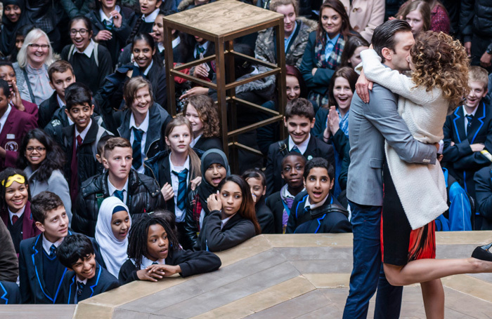 School pupils watch a performance of The Merchant of Venice at Shakespeare's Globe. Photo: Amit Lennon