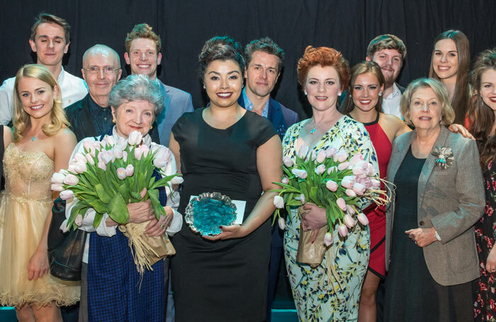 Stephen Sondheim Society Student Performer of the Year finalists with Edward Seckerson, Julian Ovenden and Anne Reid. Front row: Julia McKenzie, winner Courtney Bowman and Sophie-Louise Dann