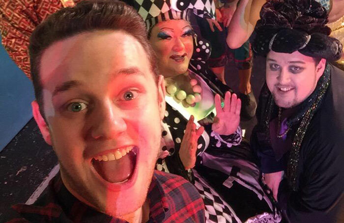 Ben Anderson with the cast of Aladdin at Blackpool's North Pier Theatre in 2015