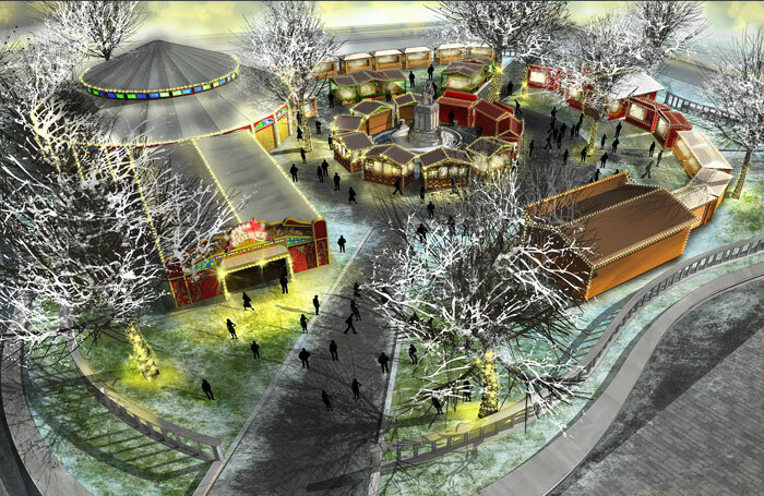 Artist's impression of how Leicester Square will appear at Christmas 2016. Artwork: Nuffsed.co.uk