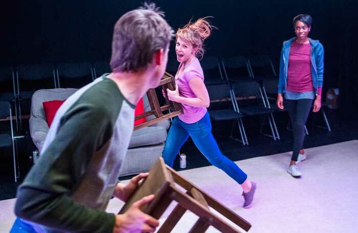 Alex Austin, Sarah Ridgeway  and Anita-Joy Uwajeh in Fury at Soho Theatre. Photo: Tristram Kenton