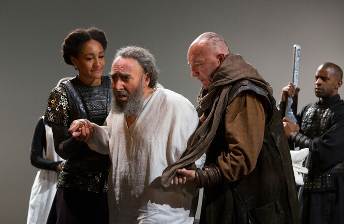 Natalie Simpson, Antony Sher and Antony Byrne in King Lear at the Royal Shakespeare Theatre, Stratford-upon-Avon. Photo: Ellie Kurttz