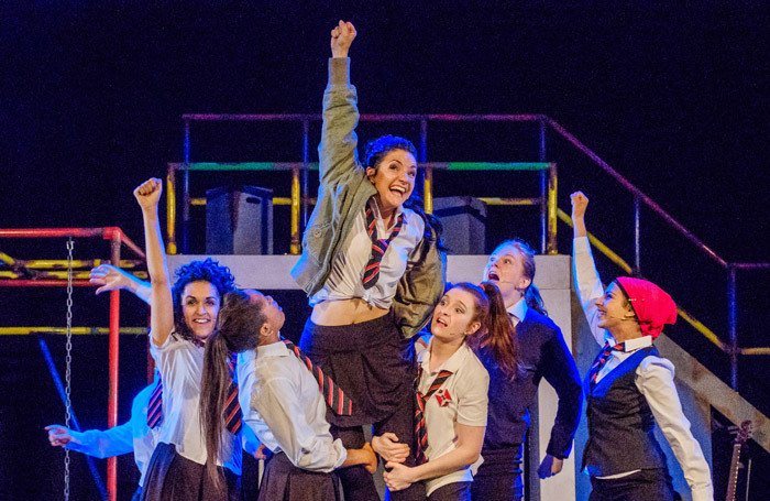 The cast of Glasgow Girls at Theatre Royal Stratford East, London. Photo: Andrew Wilson