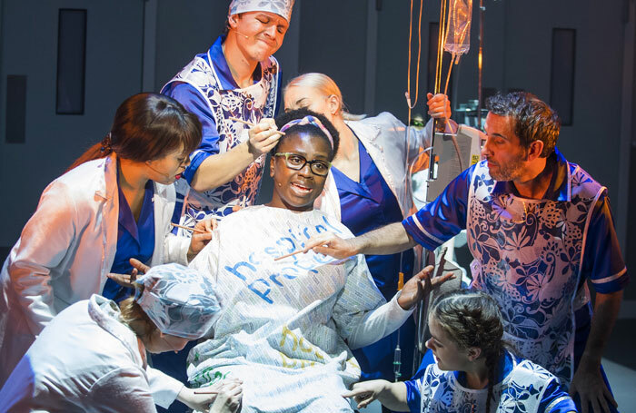Naana Agyei-Ampadu (centre) in A Pacifist’s Guide to the War on Cancer at the Dorfman, National Theatre. Photo: Tristram Kenton