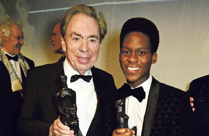 Andrew Lloyd Webber and Tyrone Huntley at the London Evening Standard Theatre Awards 2016. Photo: Dave Benett/Getty Images