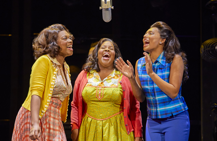 Ibinabo Jack, Amber Riley and Liisi LaFontaine in Dreamgirls at the Savoy Theatre, London in 2016. Photo: Brinkhoff Mogenburg