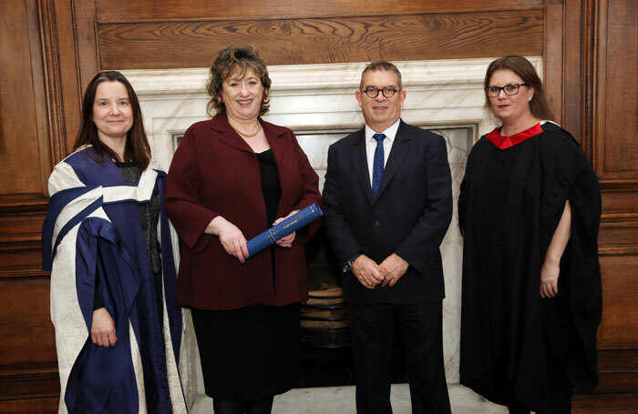Rosemary Squire (second left) receives her honorary fellowship of the music faculty at Trinity Laban. Photo: James Keates