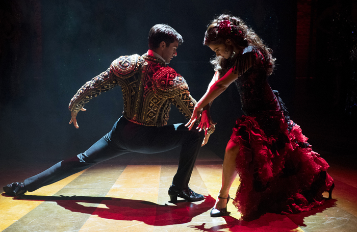 Sam Lips and Gemma Sutton in Strictly Ballroom at West Yorkshire Playhouse. Photo:  Alastair Muir.