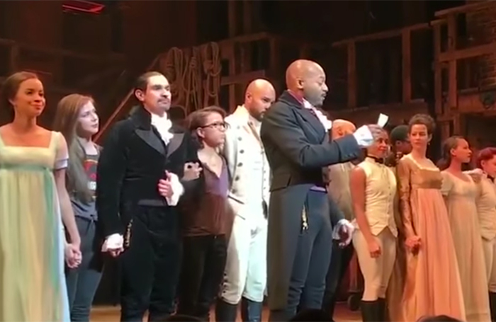 Brandon Victor Dixon and the cast of Hamilton deliver their message to  Mike Pence