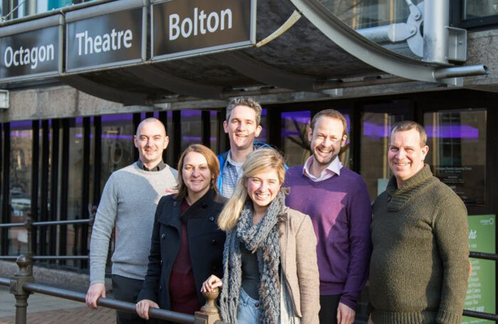 Bolton Octagon capital project team. Back row: Ric Ashmore, Ernst ter Horst, Roddy Gauld, and Flip Tanner. Front row: Lynsay Robinson and Elizabeth Newman
