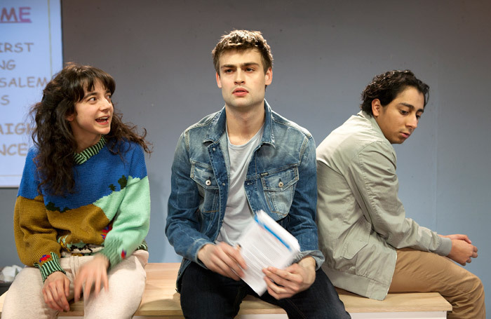 Patsy Ferran, Douglas Booth and Tony Revolori in Speech and Debate at Trafalgar Studios, London. Photo: Simon Annad