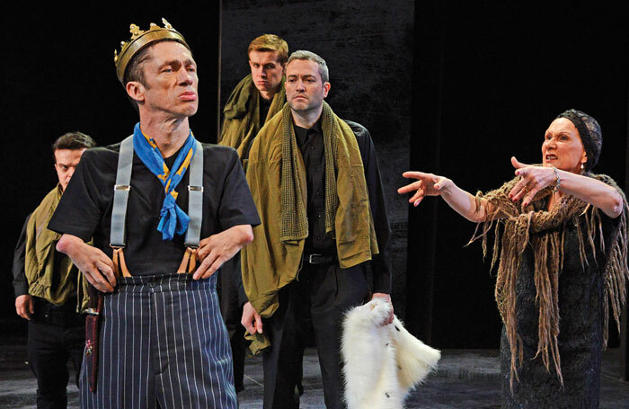 Mat Fraser in Northern Broadsides’ production of Richard III at Hull Truck Theatre with Dean Whatton, Jim English, Matthew Booth and Christine Cox. Photo: Nobby Clark