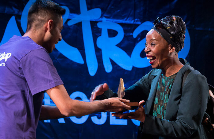 Best actress award winner Noma Dumezweni collects her Mousetrap award at Charing Cross Theatre. Photo: Alex Rumford