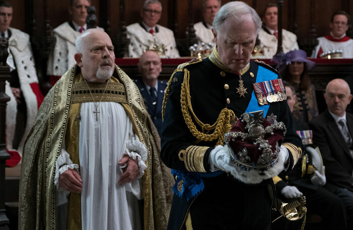 The Queen isn't dead. A scene from BBC2's broadcast of King Charles III. Photo: Robert Viglasky