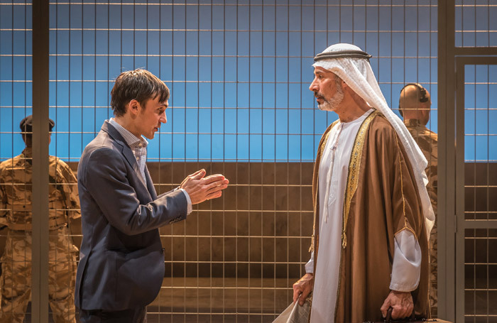 Henry Lloyd-Hughes and Silas Carson in Occupational Hazards at Hampstead Theatre, London. Photo: Marc Brenner