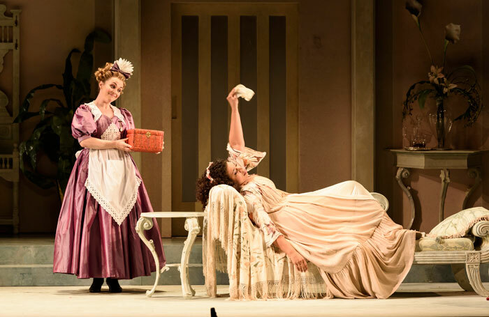 Rhian Lois and Mary Elizabeth Williams in Die Fledermaus at Wales Millennium Centre. Photo: Bill Cooper