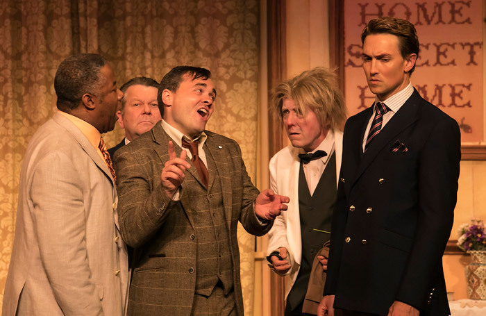 The cast of One Man, Two Guvnors at Devonshire Park Theatre, Eastbourne. Photo: Martin Smith