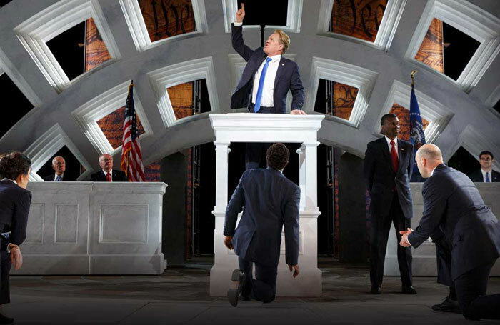 Public Theater’s Julius Caesar in Central Park, New York, attracted controversy for drawing parallels with Donald Trump’s rise to power. Do concept-driven productions make Shakespeare easier for today’s theatregoers  to understand? Photo: Joan Marcus