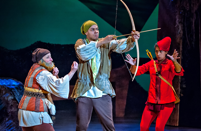 Joanna Holden, Neil Reynolds and Siobhan Athwal in Robin Hood: The Arrow of Destiny at York Theatre Royal. Photo: Anthony Robling