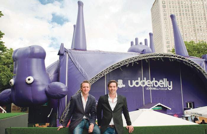 Underbelly co-directors Charlie Wood and Ed Bartlam at the festival's previous South Bank location. Photo: David Jensen