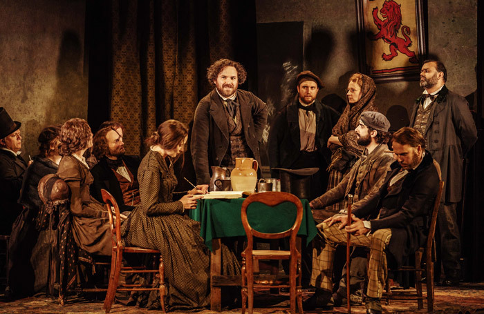 Rory Kinnear and the cast of Young Marx at Bridge Theatre, London. Photo: Manual Harlen