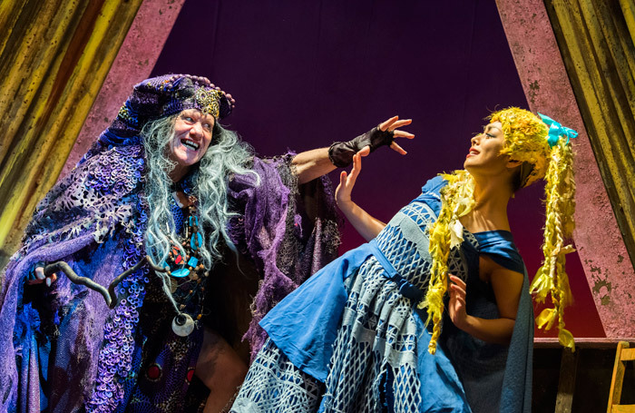 Michael Bertenshaw  and Julie Yammanee in Rapunzel at Theatre Royal Stratford East, London. Photo: Tristram Kenton