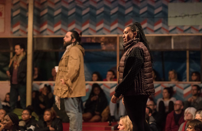 Ammar Haj Ahmad and-Nahel Tzegai in The Jungle at the Young Vic. Photo: Leon Puplett