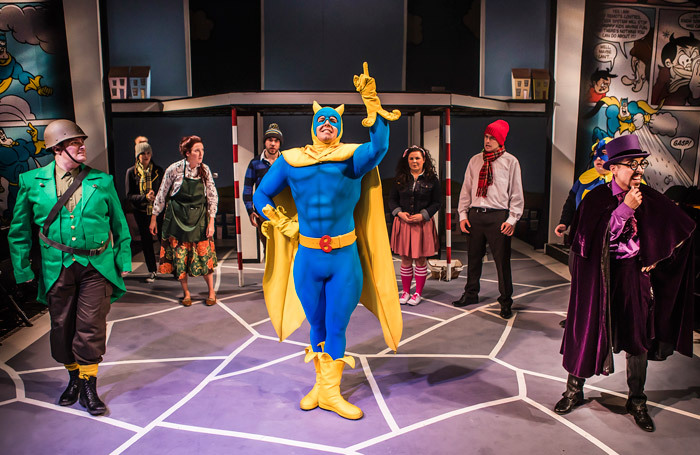 The cast of Bananaman the Musical at Southwark Playhouse, London. Photo: Pamela Raith