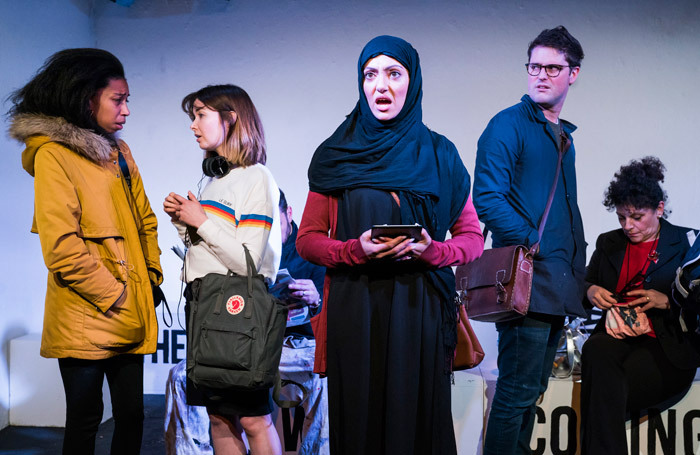 The cast of The Words Are Coming Now at Theatre503, London. Photo: Tristram Kenton