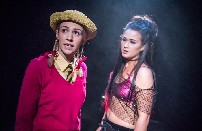 Bryony Davies and Laura Woodward in Girl In School Uniform (Walks Into a Bar) at New Diorama, London. Photo: Tristram Kenton