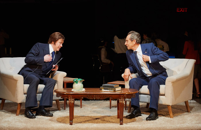 Daniel Rigby and Jonathan Hyde in Frost/Nixon at Crucible Theatre, Sheffield. Photo: Mark Douet