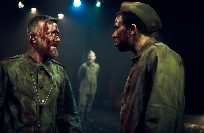 Jonathan McGuinness and Aaron Anthony in Macbeth at Tobacco Factory Theatre, Bristol. Photo: Mark Dawson