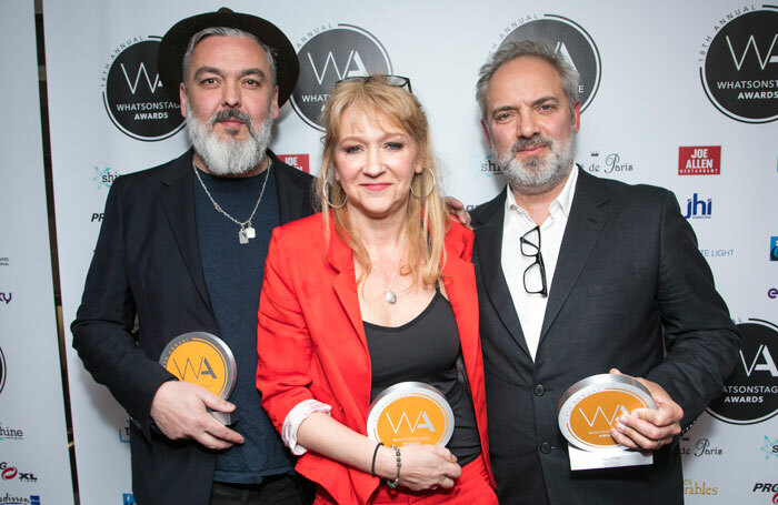 Sonia Friedman with Jez Butterworth and Sam Mendes at the WhatsOnStage Awards 2018, where she collected an accolade for services to theatre. Photo: Dan Wooller