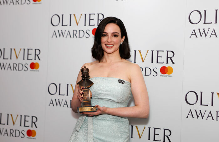 Olivier winner Laura Donnelly, pictured with her prize for best actress, attended the awards ceremony with activist Katie Ghose, chief executive of Women's Aid. The awards were dominated by calls to end sexual harassment and support for the Time's Up movement. Photo: Pamela Raith