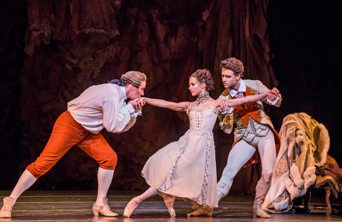 Christopher Saunders, Francesca Hayward  and Alexander Campbell  in Manon at Royal Opera House, London. Photo: Tristram Kenton