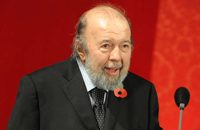 Peter Hall receiving an award for lifetime contribution to British theatre